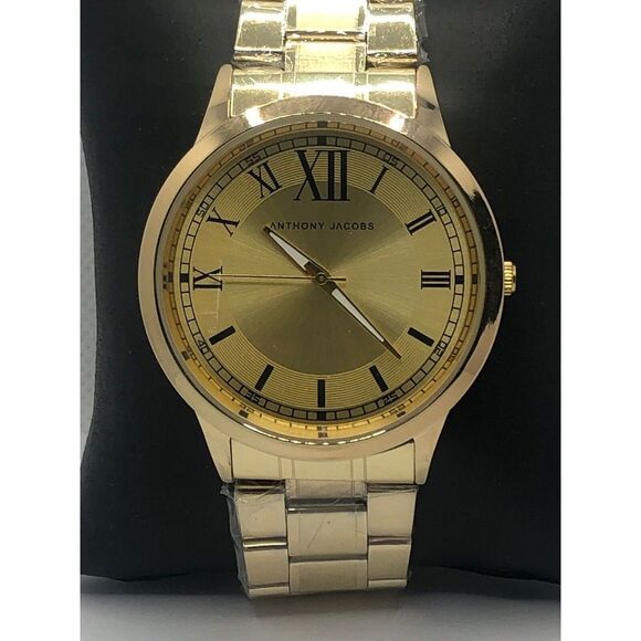 Anthony Jacobs Unisex Stainless Steel Analog Gold Dial Quartz Genuine Watch OP14 - Picture 1 of 9